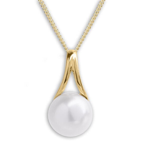 9ct Yellow Gold Freshwater Pearl Twisted Pendant Necklace