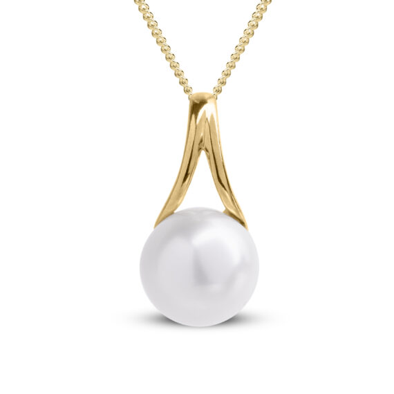 9ct Yellow Gold Freshwater Pearl Twisted Pendant Necklace