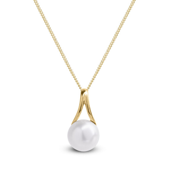 9ct Yellow Gold Freshwater Pearl Twisted Pendant Necklace