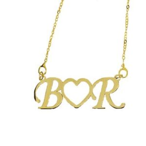 Personalised 9ct Yellow Gold Two Initial Framed Heart Name Necklace
