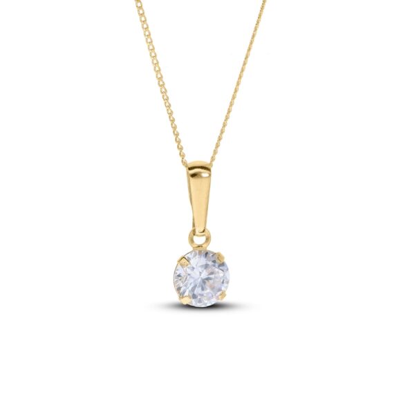 9ct Gold Round 5mm Cubic Zirconia Fine Pendant and Earring Jewellery Set
