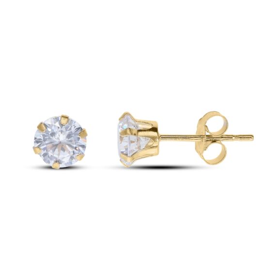 9ct Gold Round 5mm Cubic Zirconia Fine Pendant and Earring Jewellery Set