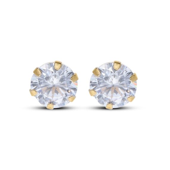 9ct Gold Round 5mm Cubic Zirconia Fine Pendant and Earring Jewellery Set