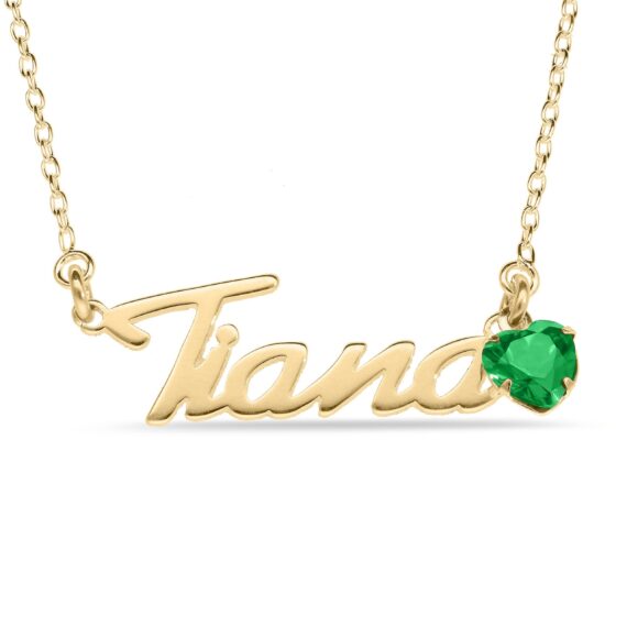 Personalised 9ct Yellow Gold Birthstone Name Necklace
