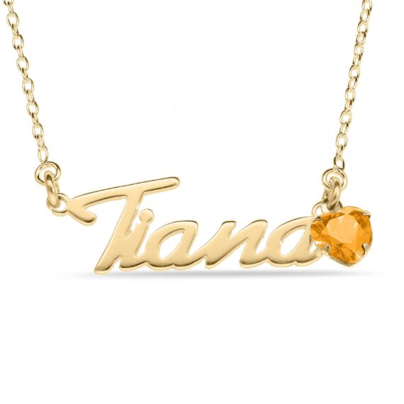 Personalised 9ct Yellow Gold Birthstone Name Necklace