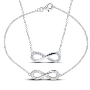 Personalised Sterling Silver CZ Infinity Necklace and Bracelet Set