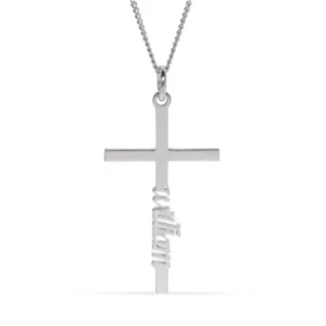 Personalised 925 Silver Cross with Vertical Name Engraved