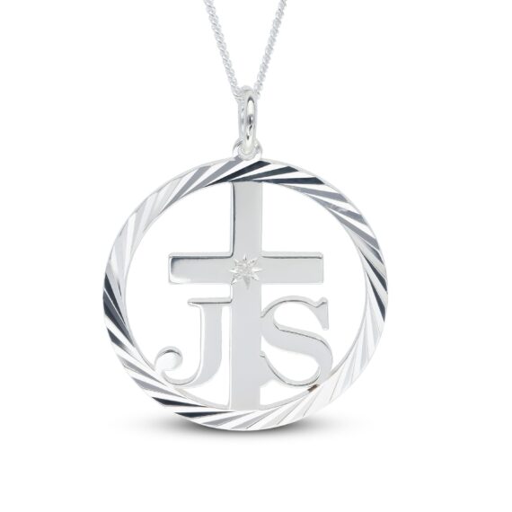 Personalised Silver Confirmation Diamond Cross Pendant