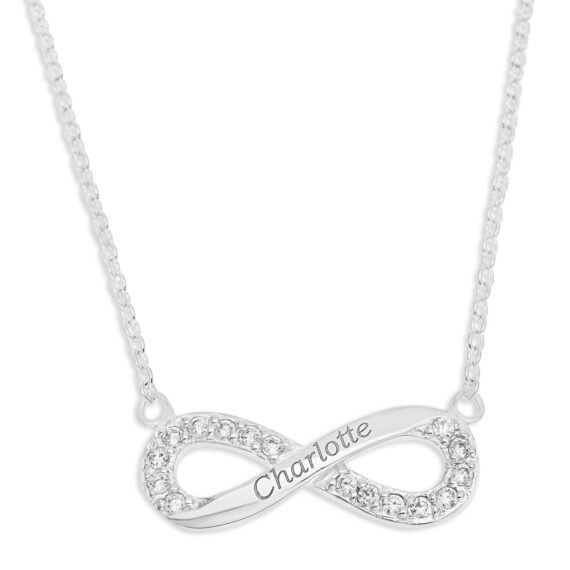 Personalised Sterling Silver CZ Infinity Necklace and Bracelet Set