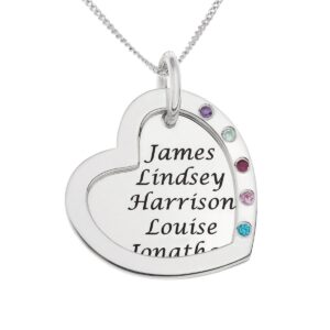 Personalised 925 Silver Framed Double Heart Birthstone Necklace