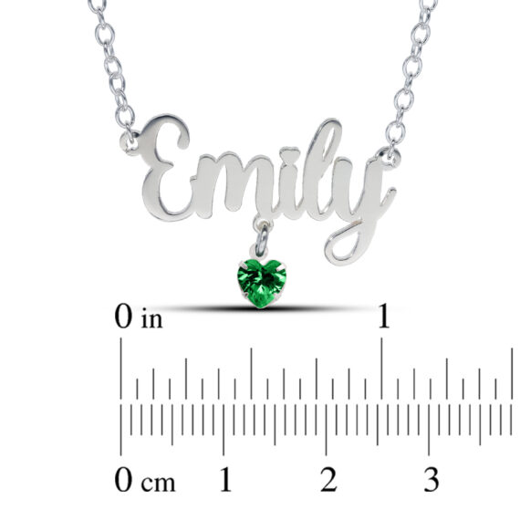 Sterling Silver Name Necklace with Birthstone Heart Charm