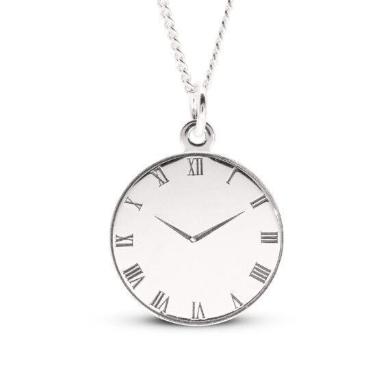 Sterling Silver Roman Numeral Clock Pendant