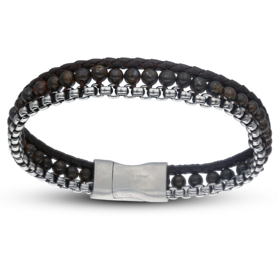 Stainless Steel Leather Gents Bracelet