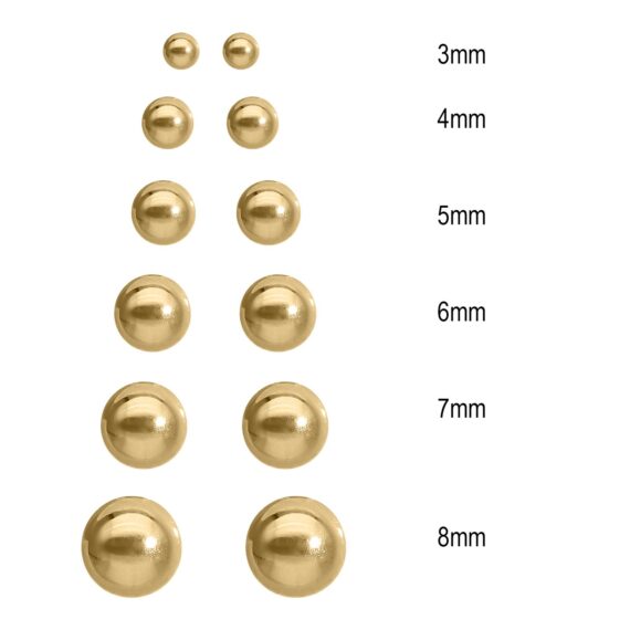9ct Yellow Gold Ball Stud Earrings 3 - 8mm