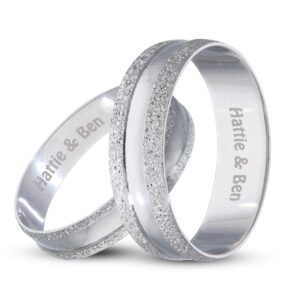 Personalised 9ct White Gold Wedding Ring Set Moon Dust effect on the Edges