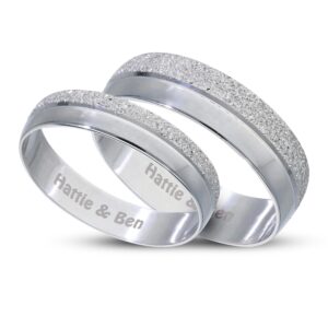 Personalised 9ct White Gold Moon Dust Wedding Ring Set