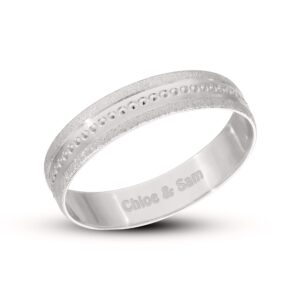 Personalised 9ct White Gold Bride Wedding Ring , 4mm Band Matt with Pips in the center