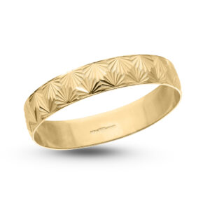 Personalised 9ct Gold Bride Wedding Ring, 4mm Band with Diamond Cut Leaf effect