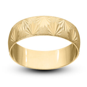 Personalised 9ct Gold Groom Wedding Ring, 6mm Band with Diamond Cut Leaf effect