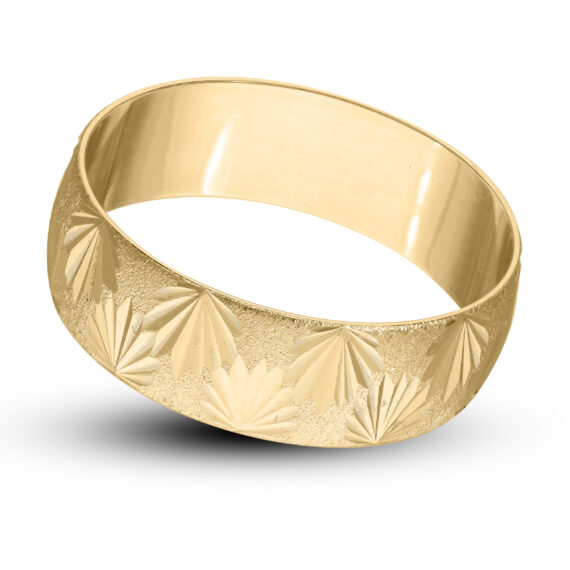 Personalised 9ct Gold Groom Wedding Ring, 6mm Band with Diamond Cut Leaf effect