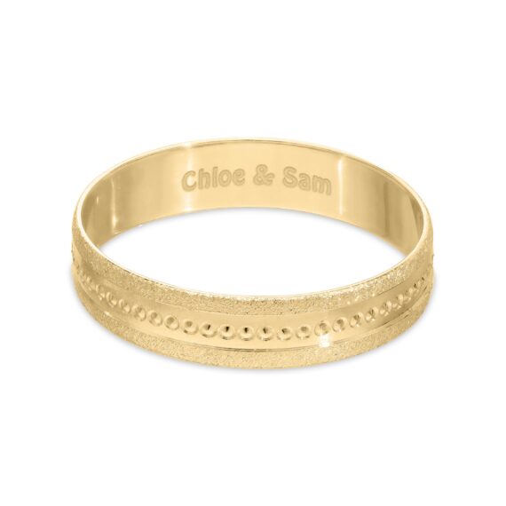 Personalised 9ct Gold Bride Wedding Ring , 4mm Band Matt with Pips in the center