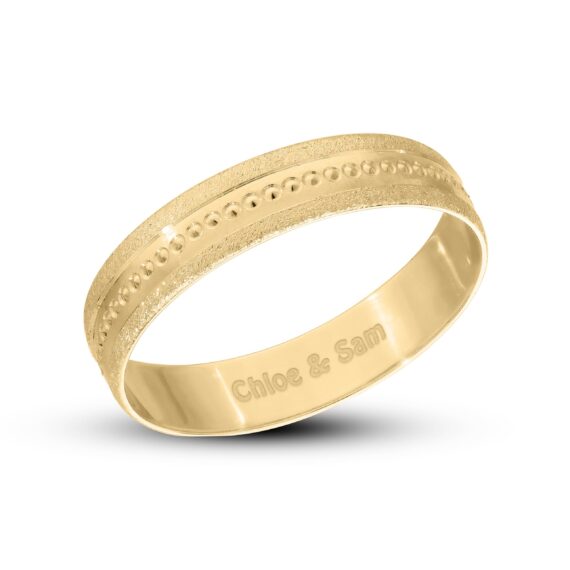 Personalised 9ct Gold Bride Wedding Ring , 4mm Band Matt with Pips in the center