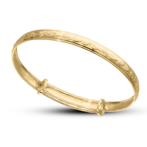 9ct Gold Infant Baby Bangle with Rose Pattern (1-3yrs)