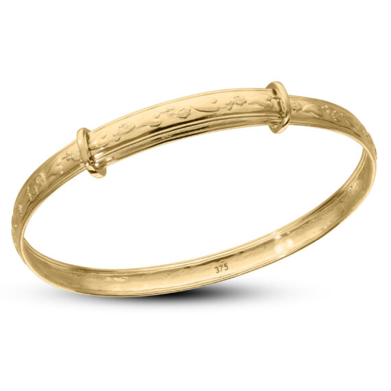 9ct Gold Infant Baby Bangle with Rose Pattern (1-3yrs)