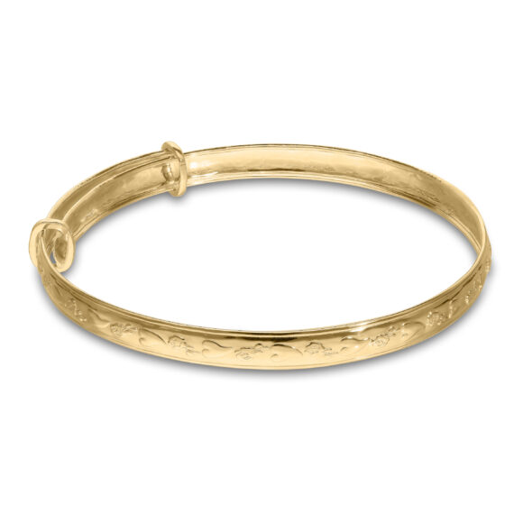 9ct Gold Infant Baby Bangle with Rose Pattern (1-3yrs)