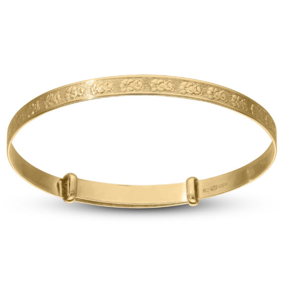 9ct Gold Baby Bangle with Teddy Bear Pattern (0-6 months)