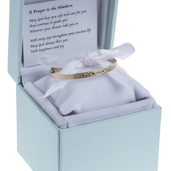 9ct Gold Infant Baby Bangle with Rose Pattern (1-3yrs)