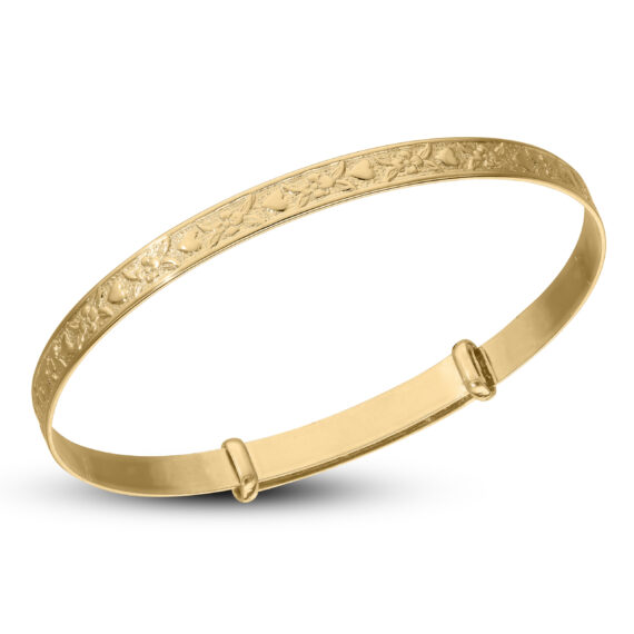 9ct Gold Heart and Flower Girls Bangle (3-5 yrs)