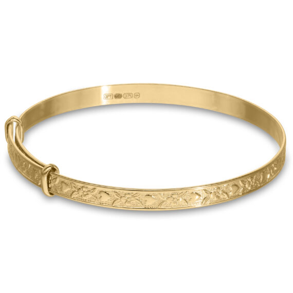 9ct Gold Heart and Flower Girls Bangle (3-5 yrs)