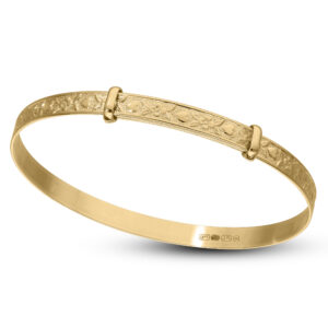 9ct Gold Heart and Flower Girls Bangle (3-5 yrs)