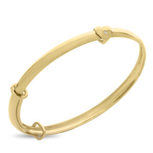 9ct Gold Infant Baby Bangle with sliding diamond set Heart (1-3yrs)