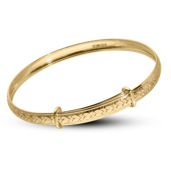 9ct Gold Heart Pattern Christening Bangle (1-3 yrs)