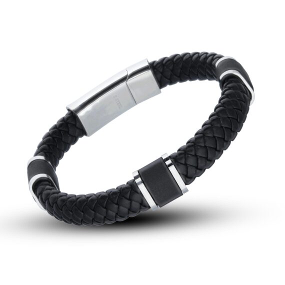 Leather Plaited Metal Initial Gent's Bracelet