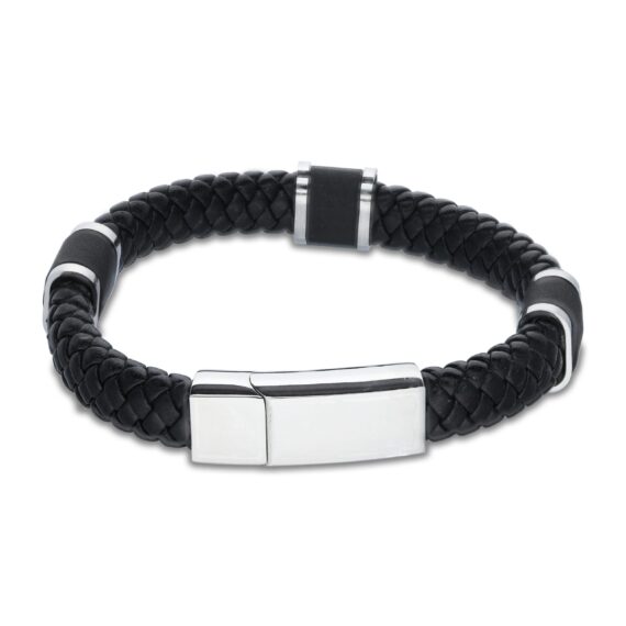 Leather Plaited Metal Initial Gent's Bracelet