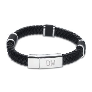 Leather Plaited Metal Initial Gent's Bracelet