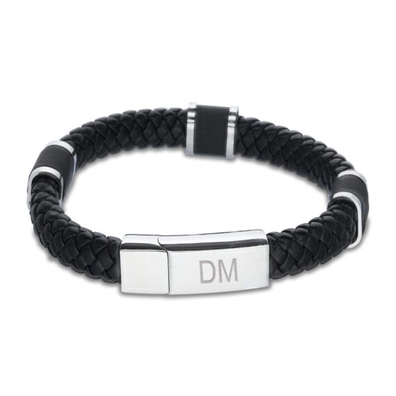 Leather Plaited Metal Initial Gent's Bracelet