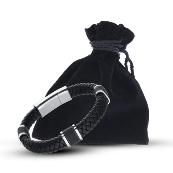 Leather Plaited Metal Initial Gent's Bracelet