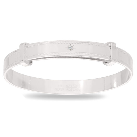 Sterling Silver Diamond Unisex Baby Bangle (0-3yrs)