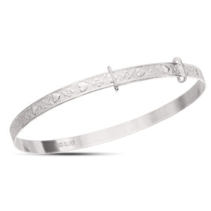 Sterling Silver Embossed Flowers And Hearts Child +5yrs Bangle