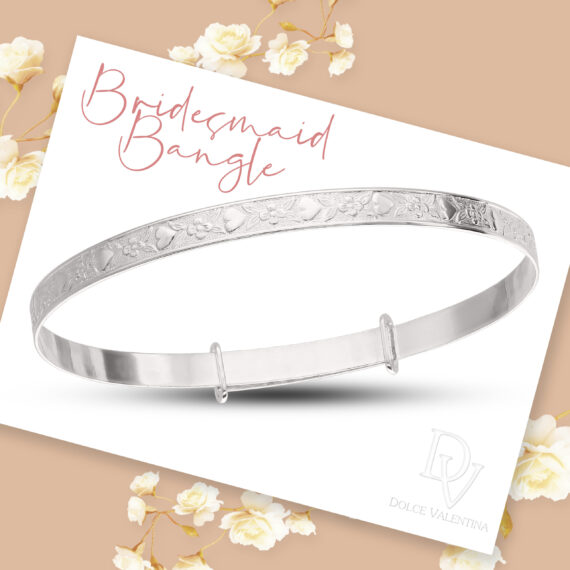 Sterling Silver Embossed Flowers And Hearts Child +5yrs Bangle