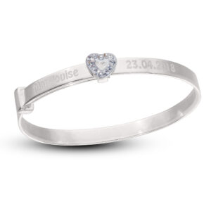 Personalised Girls Silver CZ Heart Bangle (1-3 yrs)