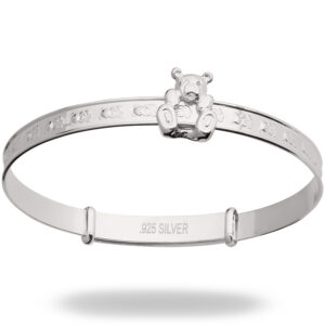 Sterling Silver Unisex Baby Bangle with sliding Teddy (0-1yrs)