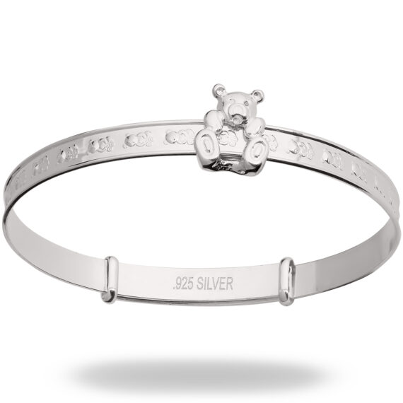 Sterling Silver Unisex Baby Bangle with sliding Teddy (0-1yrs)