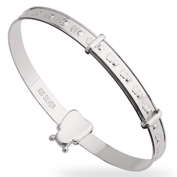 Sterling Silver Unisex Baby Bangle with sliding Teddy (0-1yrs)