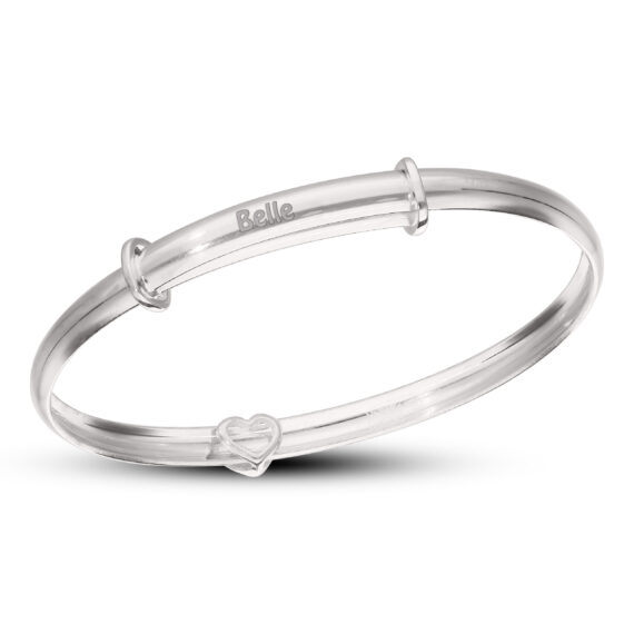 Personalised Sterling Silver Toddler Diamond Heart Baby Bangle (3-5yrs)