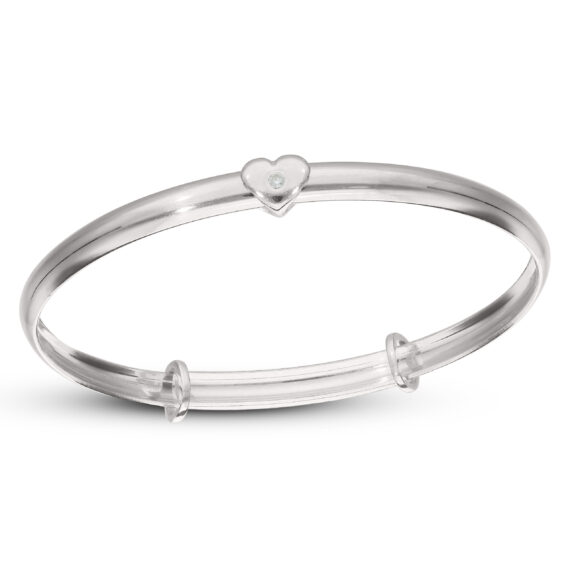 Personalised Sterling Silver Toddler Diamond Heart Baby Bangle (3-5yrs)